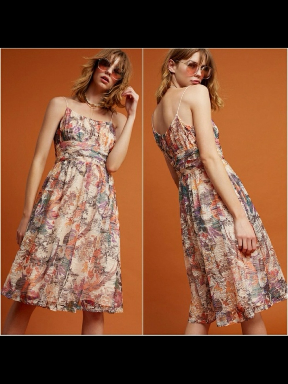 Anthropologie Maeve Floral Spaghetti-Strap Midi Dress in size 2